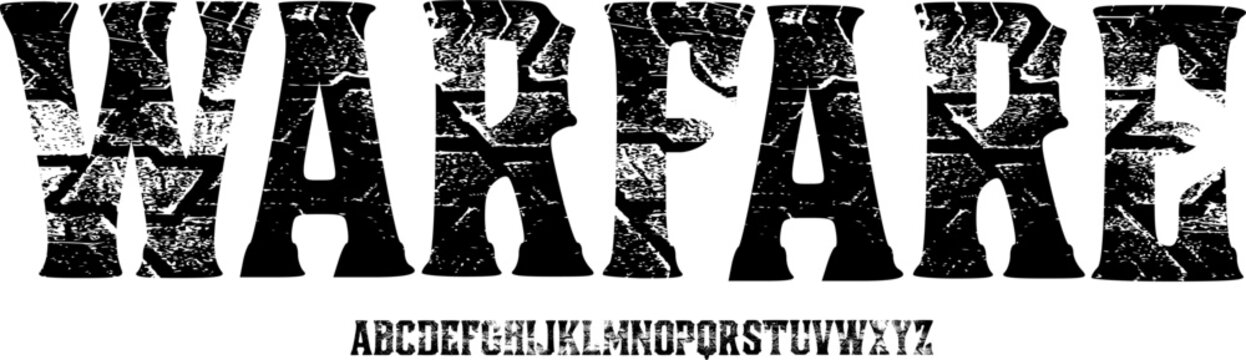 Warfare Heavy Distressed Font &ndash; Bold Military Grunge Display Typeface with Rough Scratched Texture for Tactical Posters, Streetwear Branding, Action Titles & Aggressive Typography Design