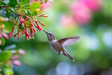 Fototapeta premium Hummingbird Feeding on Tropical Flowers 