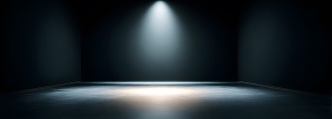 Obraz premium Illuminated Room: An empty, dark room is illuminated by a single spotlight from above, creating a dramatic atmosphere