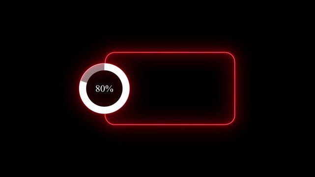 Abstract glowing neon line with loading animated video with 90 percent element on black background . Statistics Business and finance theme Visual Data Representation for Finance, Sales.