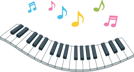 Piano keyboard vector illustration with colorful musical notes showing creativity and rhythm © designspro