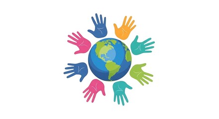 Obraz premium Colorful hands around the earth globe symbolizing unity