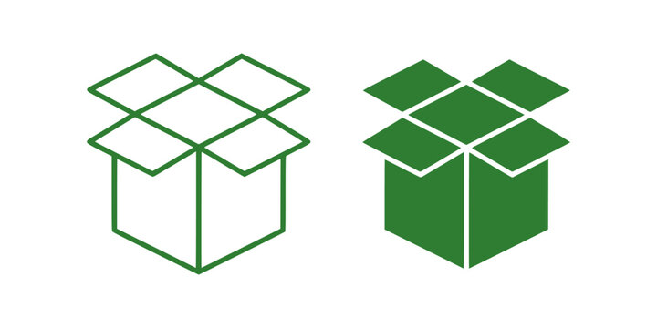 Minimal open box icon representing unboxing and product reveal. Clean geometric vector design suitable for ecommerce apps, subscription services, packaging concepts, and delivery platforms.