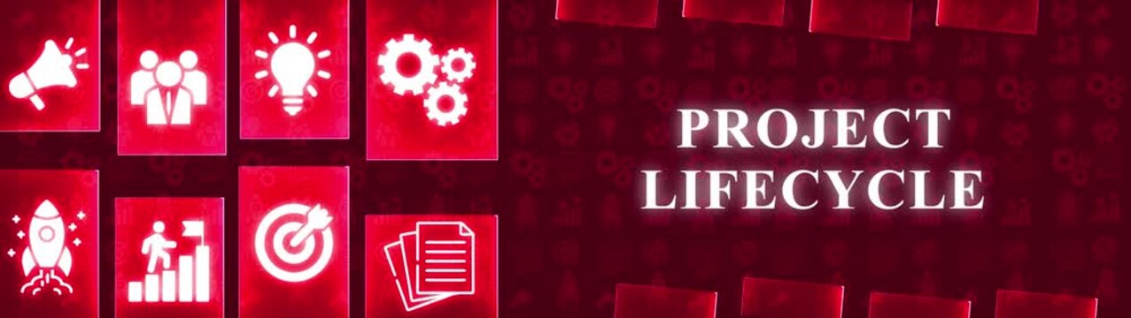 Project Lifecycle Concept with Icons and Text on Red Background business strategy