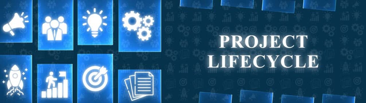 Project Lifecycle Concept with Icons and Text on Blue Background business strategy
