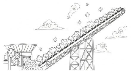 Obraz premium Conveyor Belt with Falling Objects.