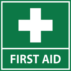 Fototapeta premium Green First Aid Sign with White Cross