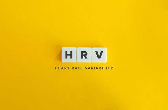 HRV Heart Rate Variability Acronym Typography Concept on Yellow Background for Cardiology Medical Education Fitness Tracking and Stress Monitoring