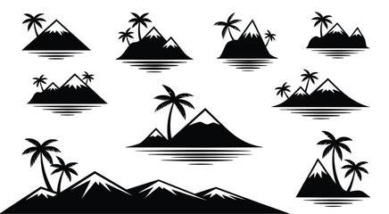 Tropical Island Icon Vector Vacation Tourism Palm Silhouettes © BASAR BIN HABIB