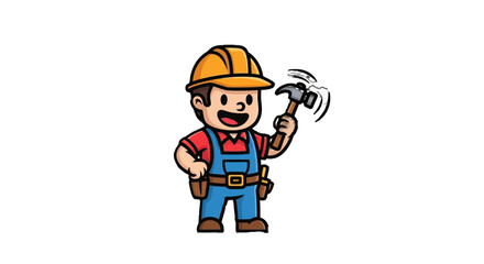 Obraz premium A cartoon construction worker holding a hammer.