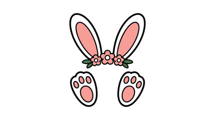 Obraz premium Floral bunny ears and paws elements for photo booth props and easter scrapbooking decoration