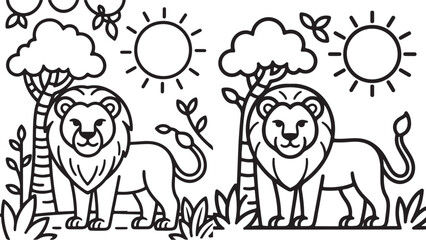 Cute Safari Lion Coloring Page &ndash; Smiling Jungle Animal Line Art for Kids