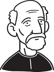 Obraz premium Hand Drawn Old Man Black and White Avatar Illustration in Minimal Line Art Style Design