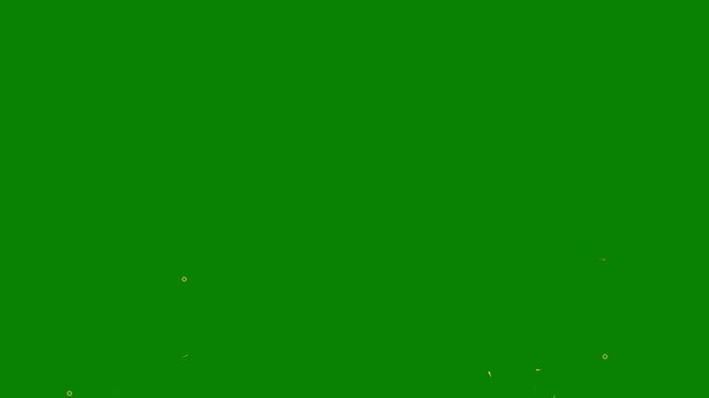 Loopable 4K golden 2D confetti falling on green screen with smooth alpha channel, multicolored holiday party vibes background for easy compositing into any creative video scene