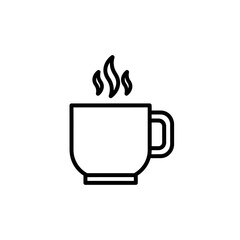 Minimalist Black and White Line Drawing of a Hot Coffee Mug with Steam