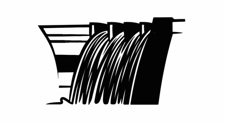 Abstract illustration of a dam with water cascading in stylized lines