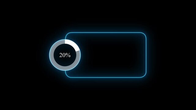 Abstract glowing neon line with loading animated video with 20 percent element on black background . Statistics Business and finance theme Visual Data Representation for Finance, Sales.