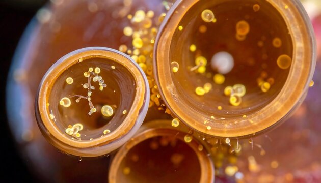 Orange, tube-like sea squirts cluster close, filled with bright yellow inclusions, set against a darkened background