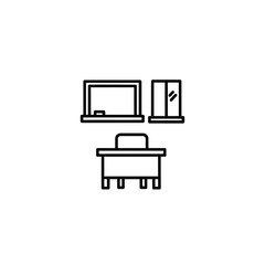 Fototapeta premium Minimalist Office Room Interior with Desk and Windows in Modern Workspace Design