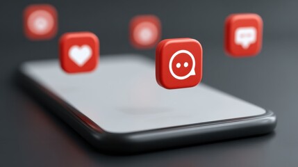 Red Notification Icons Hovering Above a Smartphone Screen with a Blurred Background