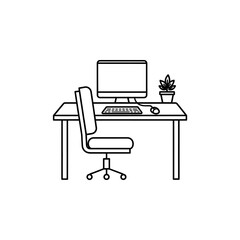 Fototapeta premium Minimalist Modern Home Office Desk Setup with Computer and Plant