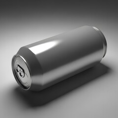 A sleek cylindrical can resting on a reflective surface under soft lighting. 12 oz can mockup