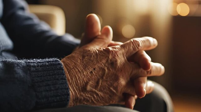 Closeup of aged hands resting