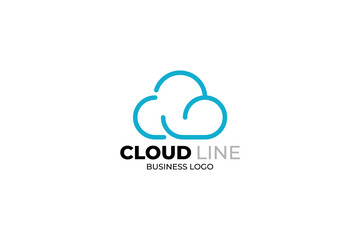 modern cloud logo design vector with flat line style in blue color