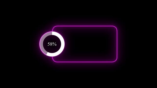 Abstract glowing neon line with loading animated video with 60 percent element on black background . Statistics Business and finance theme Visual Data Representation for Finance, Sales.