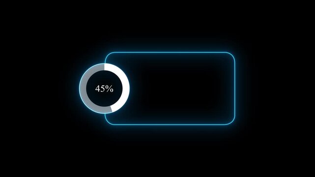 Abstract glowing neon line with loading animated video with 45 percent element on black background . Statistics Business and finance theme Visual Data Representation for Finance, Sales.