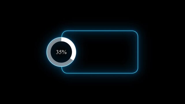 Abstract glowing neon line with loading animated video with 35 percent element on black background . Statistics Business and finance theme Visual Data Representation for Finance, Sales.