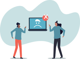 Computer outage, error or failure causing by software update mistake, operating system crash or cyber attack,human life and situation.