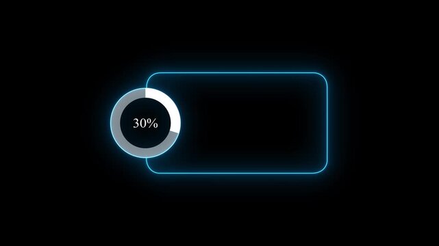 Abstract glowing neon line with loading animated video with 30 percent element on black background . Statistics Business and finance theme Visual Data Representation for Finance, Sales.