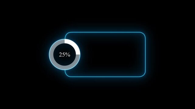 Abstract glowing neon line with loading animated video with 25 percent element on black background . Statistics Business and finance theme Visual Data Representation for Finance, Sales.
