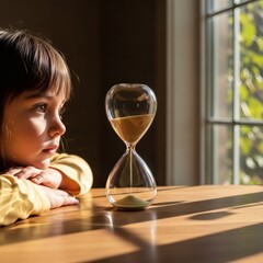 모래시계를 관찰하는 아이