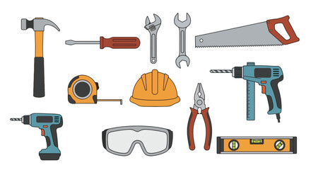 Naklejka premium construction tools set on white background.