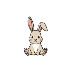 Fototapeta premium Cute cartoon bunny sitting upright playful.