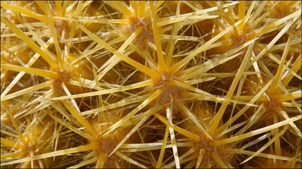 Abstract view of golden barrel cactus, desert succulent plant texture, natural pattern background, botanical detail, spiky symmetry in arid landscape, minimal nature concept
