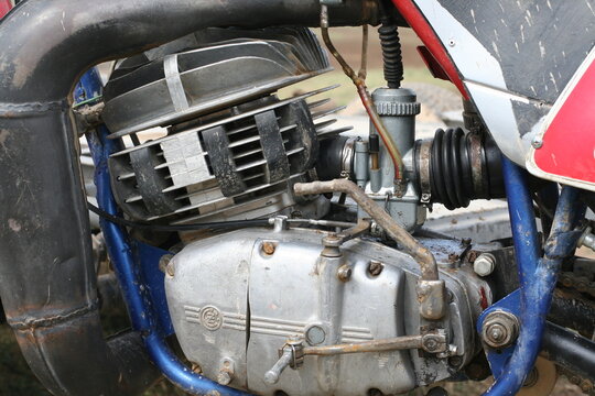two-stroke engine of an old racing motorcycle