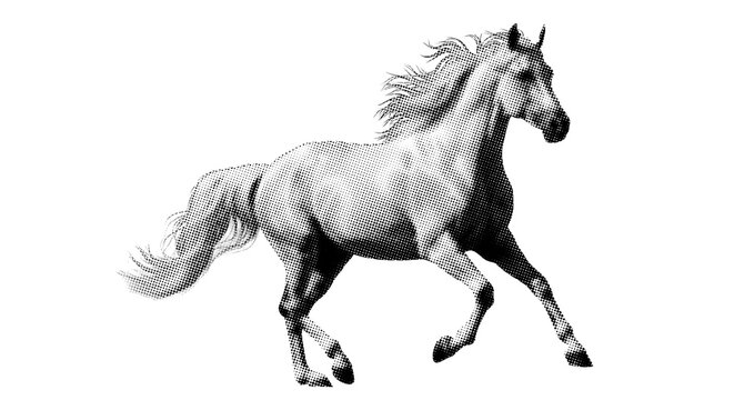 halftone white horse isolated on white background