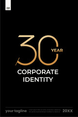 30 years anniversary corporate identity logo vector template gold minimal poster dark