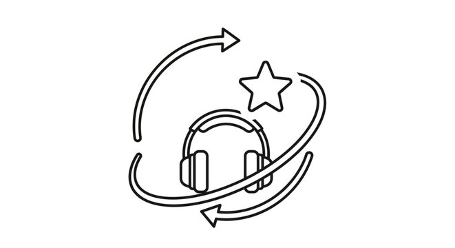 Continuous Improvement Customer Support Headset Icon with Rotating Arrows and Star on Isolated White Background