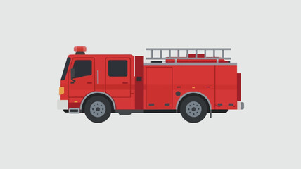 Flat Red Fire Truck Silhouette with Ladder &ndash; Emergency Vehicle Vector Icon Isolated on White