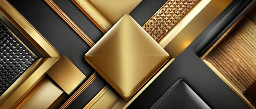 Abstract Golden Geometrics: An eye-catching composition, featuring an opulent blend of golden and dark elements arranged in striking geometric patterns.