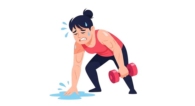 Woman struggles with fitness and dehydration during intense workout