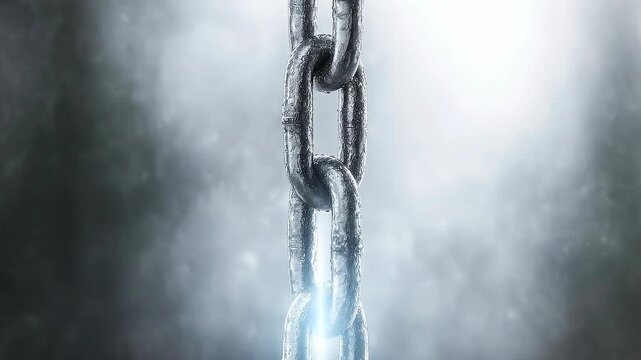 Suspended Steel Chain Representing Blockchain Integrity and Immutable Business Infrastructure.