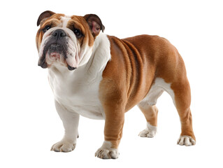 Fototapeta premium A majestic fawn-colored bulldog standing confidently against a plain background