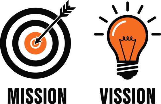 Business mission and vision concept with dartboard target and glowing light bulb vector illustration