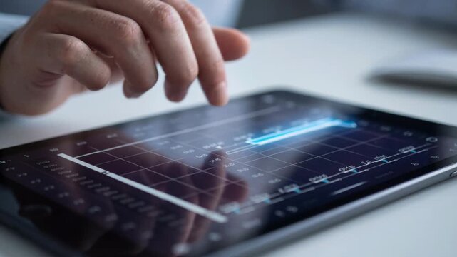 Business ai agents autonomous workflows optimize tablet touchscreen hand guiding finger across dashboard boosting productivity with data driven