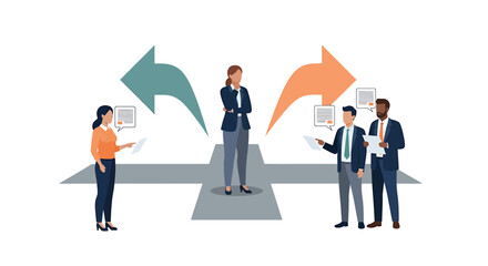 Fototapeta premium Business people exchanging documents and making decisions. Vector Illustrations. EPS Editable